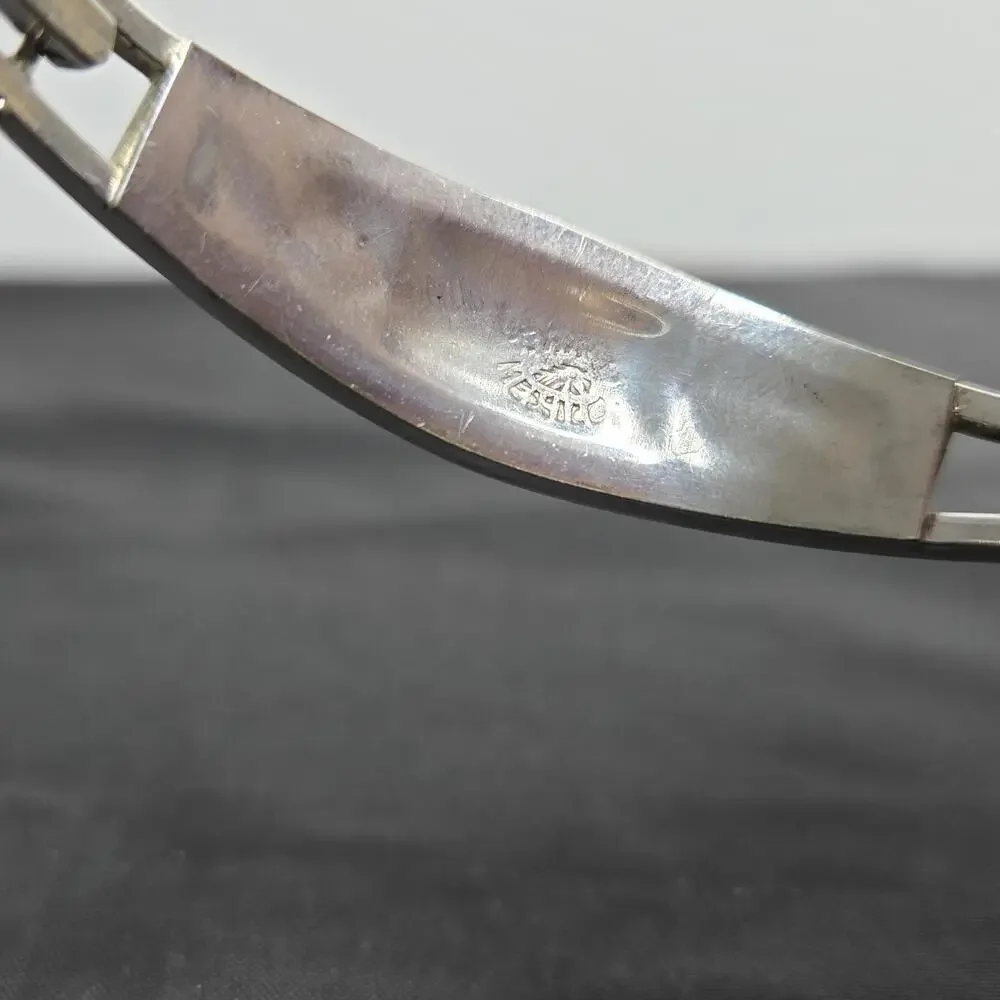 Vintage Taxco Mexico Turquoise Abalone Inlay Hinged Bracelet Silver Tone Metal - Picture 7 of 9